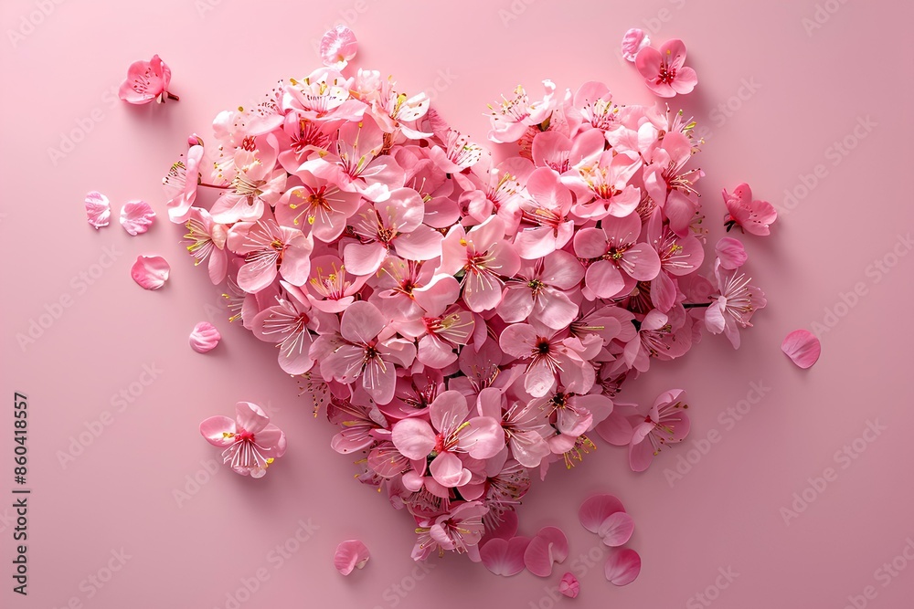 Obraz premium A heart made out of pink flowers on a pink background