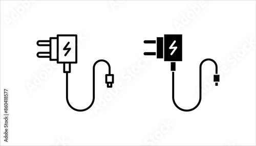 Mobile phone charger icon set. Outline mobile phone charger vector icon for web design isolated on white background. eps 10