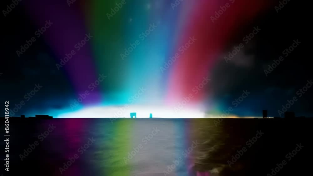 Multicolored shining rays of light in the dark Multicolored shining rays of light in the dark
