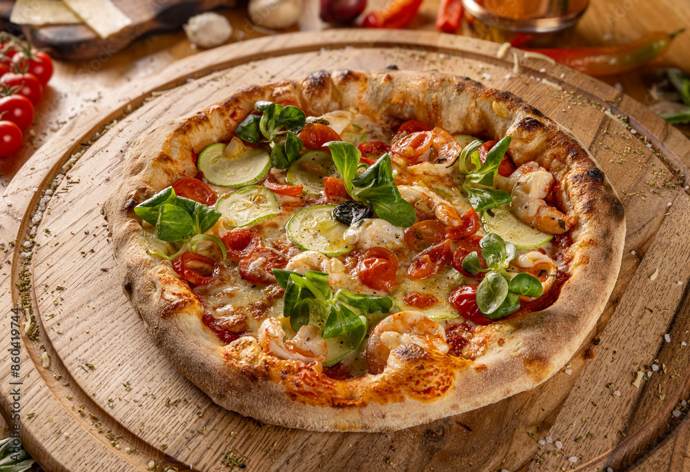 Delicious pizza with courgette Delicious pizza with courgette