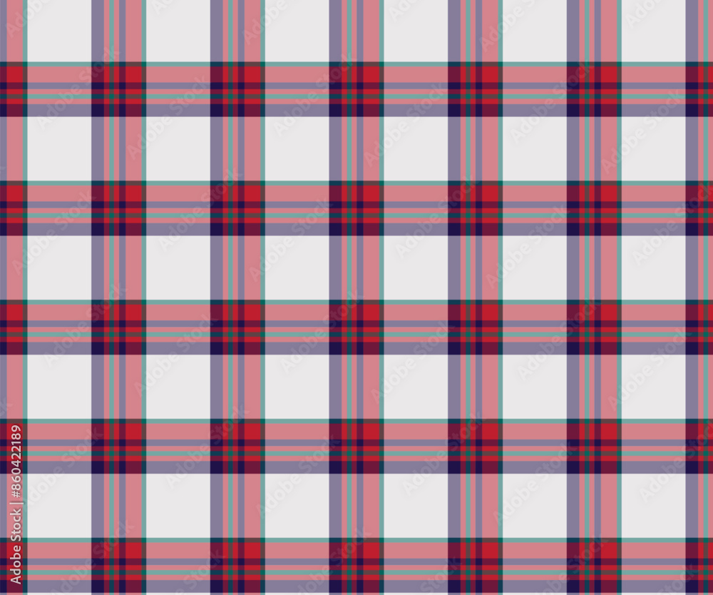 Plaid pattern, white, red, green, blue, seamless for textiles, and for designing clothing, skirts, pants or decorative fabric. Vector illustration.
