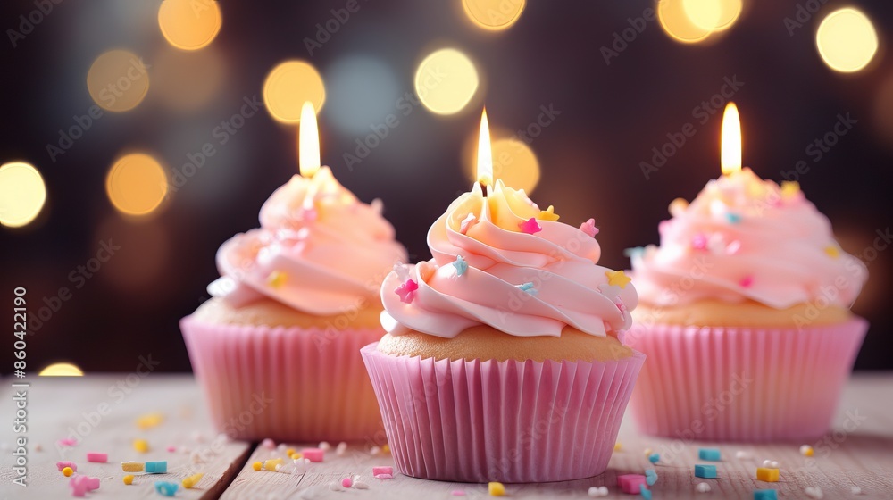Tasty birthday cupcakes on table with defocused lights
Tasty birthday cupcakes on table with defocused lights