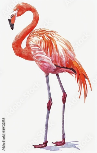 A Pink Flamingo Standing on One Leg Against a White Background