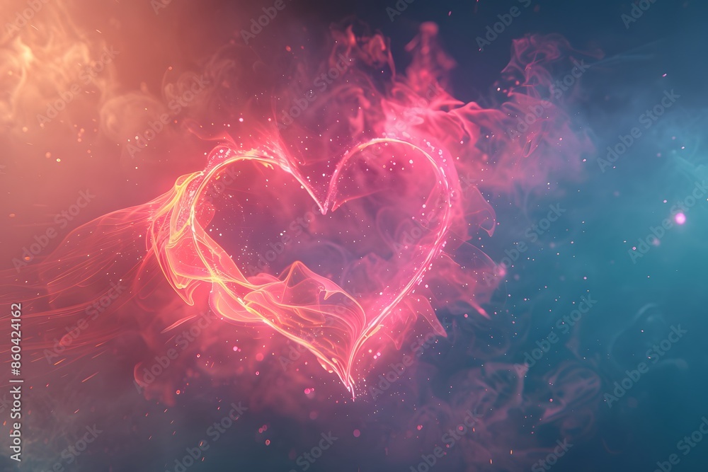 Glowing Heart Shape in Smoke and Sparkles. Glowing Heart Shape in Smoke and Sparkles.