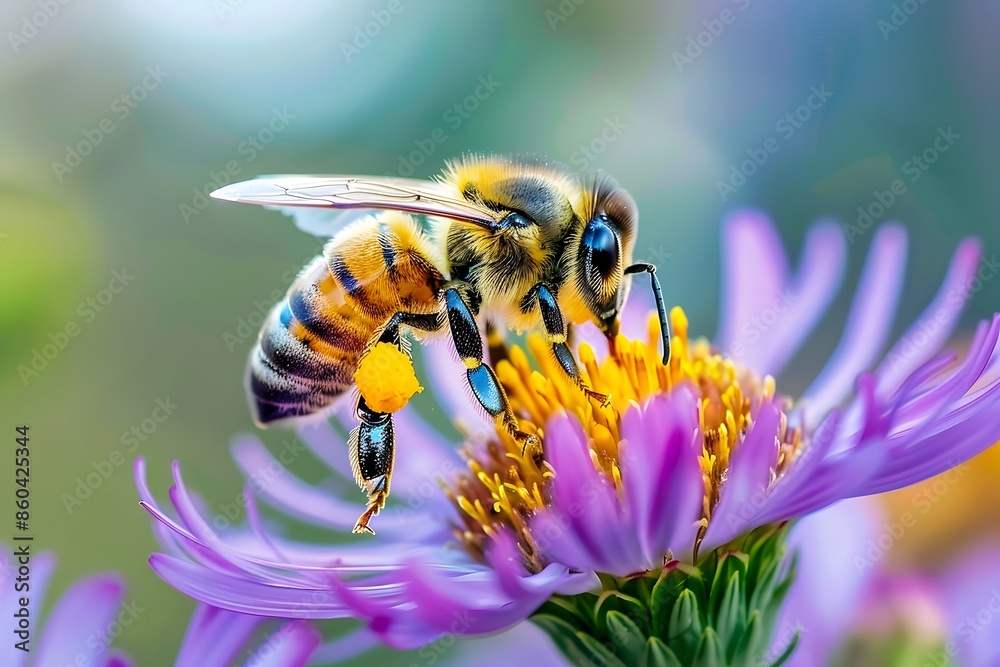 Honeybee on Purple Flower. Honeybee on Purple Flower.