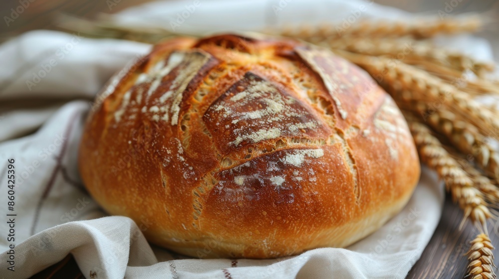 freshly baked round bread with a crack in the middle. freshly baked round bread with a crack in the middle.