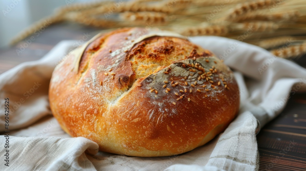 freshly baked round bread with a crack in the middle. freshly baked round bread with a crack in the middle.