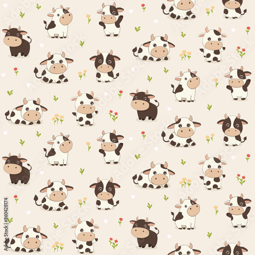 Happy cows seamless vector pattern