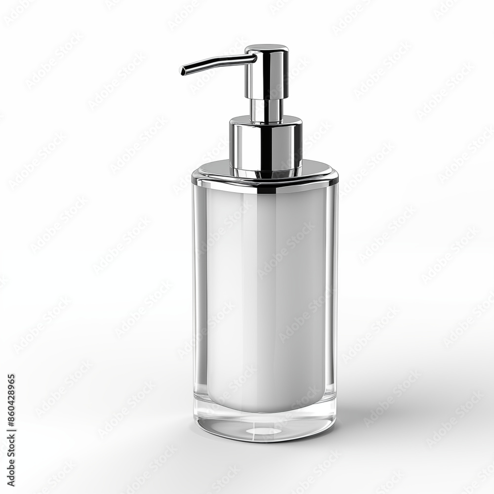 3D rendering of a clear plastic soap dispenser with a silver pump 3D rendering of a clear plastic soap dispenser with a silver pump