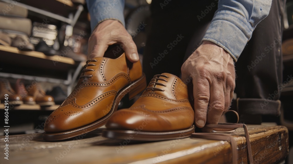 Man buying bespoke shoes from an online cobbler Man buying bespoke shoes from an online cobbler
