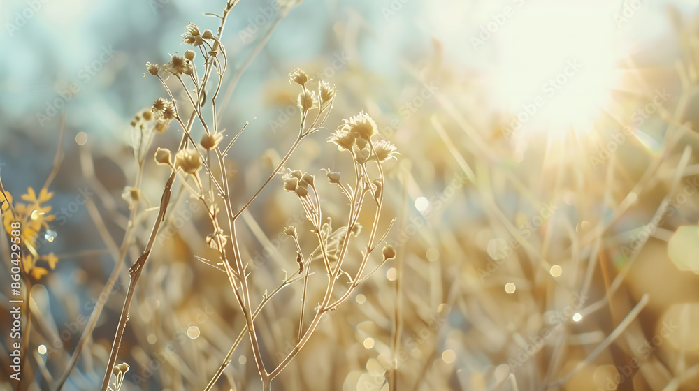 defocused view of dried wild flowers and grass in a meadow in winter or spring r fall in the bright golden rays of the sun with lens flare and highlights on a helios lens blurred backg : Generative AI defocused view of dried wild flowers and grass in a meadow in winter or spring r fall in the bright golden rays of the sun with lens flare and highlights on a helios lens blurred backg : Generative AI
