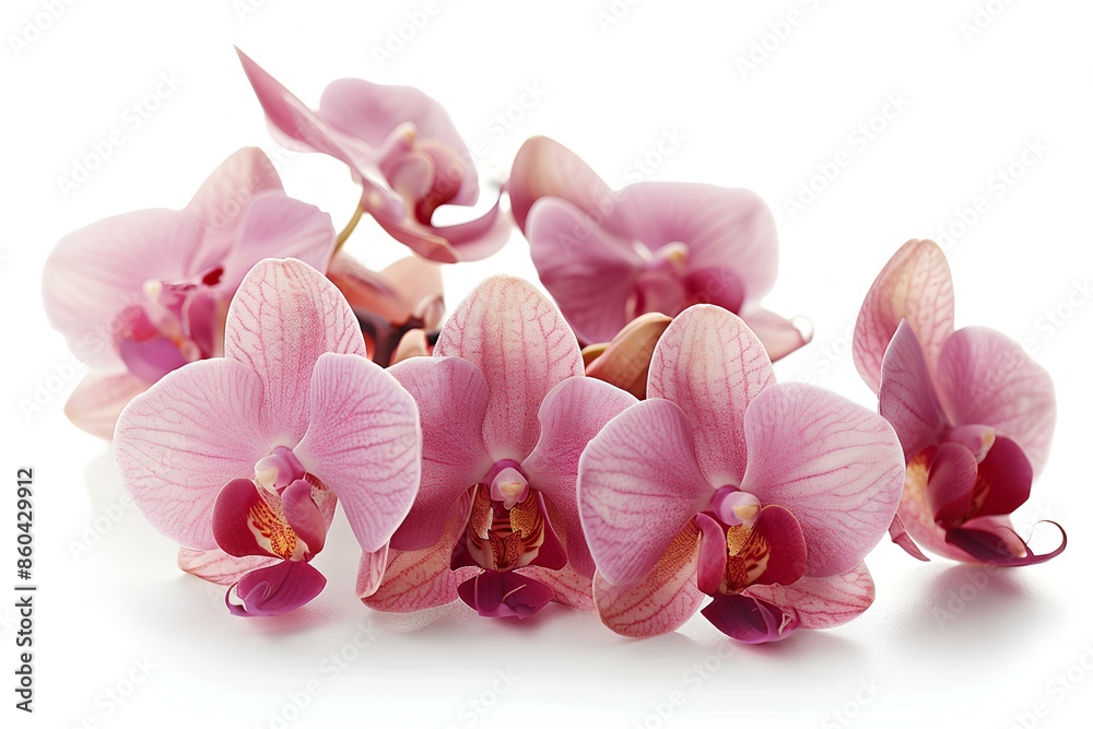 A bunch of pink flowers on a white surface A bunch of pink flowers on a white surface