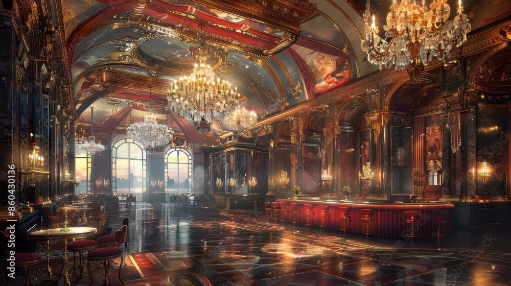 opulent ballroom interior with ornate decor and chandelier ai art