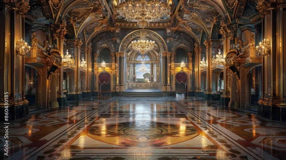 Obraz premium opulent ballroom interior with ornate decor and chandelier ai art