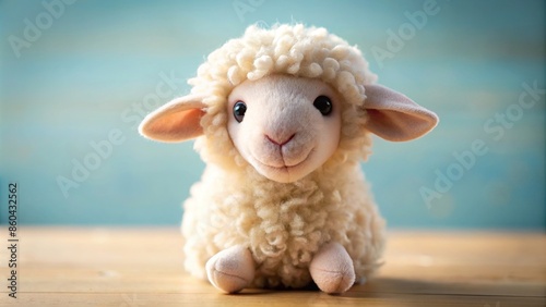 Close up of a cute sheep toy named Dolly, plush, white, fluffy, sheep, toy, cute, wool, animal, close up, adorable, soft, cuddly, farm © Woonsen