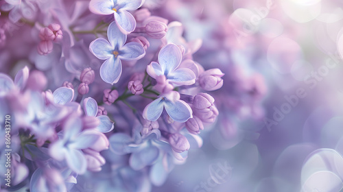 Lilac flowers bloom branch panorama Greeting gift card background  Toned image Template banner : Generative AI