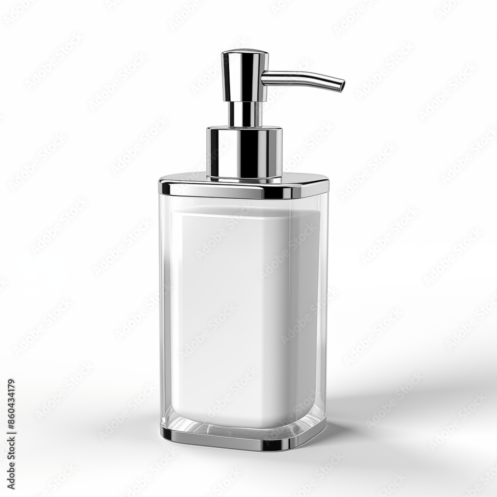 3D rendering of a clear plastic soap dispenser with a silver pump 3D rendering of a clear plastic soap dispenser with a silver pump