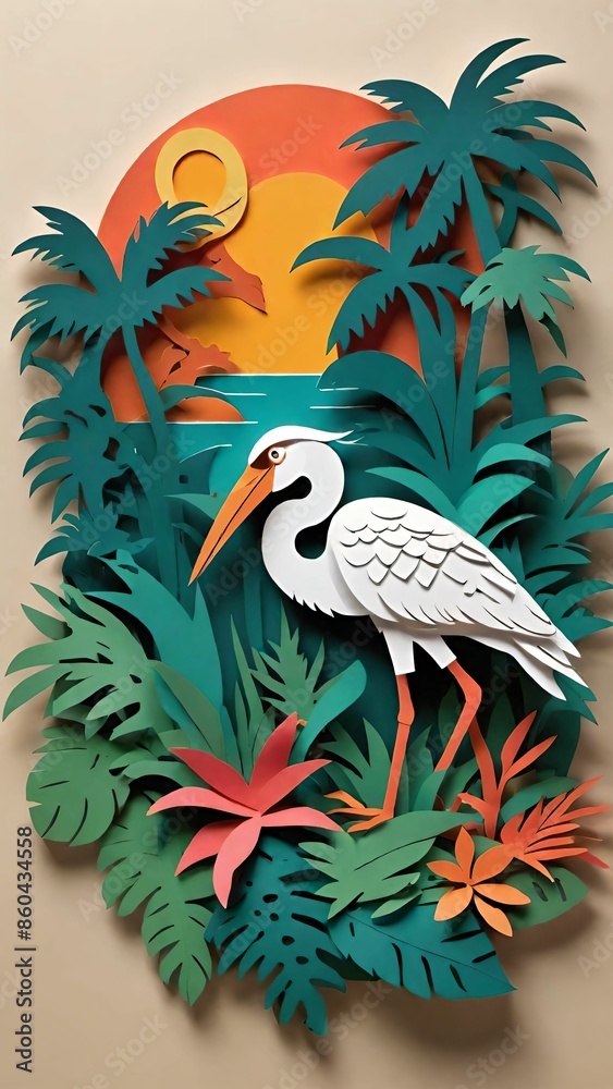 Obraz premium Papercut bird postcard design