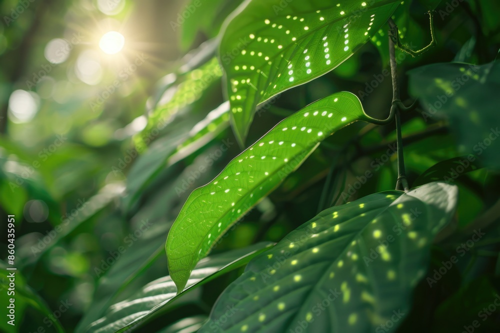 A leafy green plant with a sun shining on it A leafy green plant with a sun shining on it