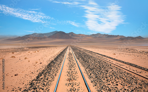 Railway track leading through the Namib Desert - Namibia, Africa