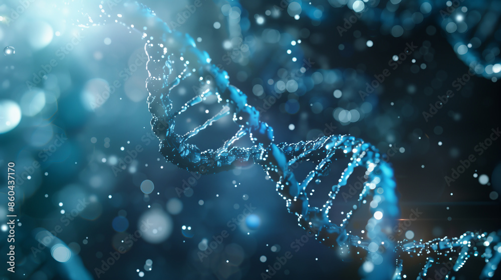 Close-up View of a DNA Double Helix with Glowing Blue Background Close-up View of a DNA Double Helix with Glowing Blue Background