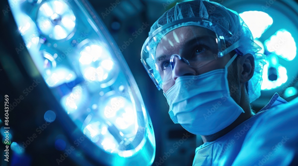 custom made wallpaper toronto digitalSurgeon in a hospital operating room performing surgery under surgical lights. Medical professional with surgical mask and sterile uniform.