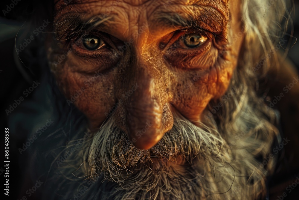 A man with a beard and a mustache is staring at the camera A man with a beard and a mustache is staring at the camera