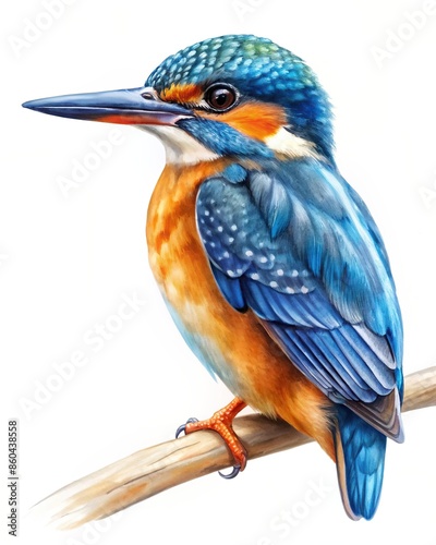 Kingfisher watercolor isolated on a white background