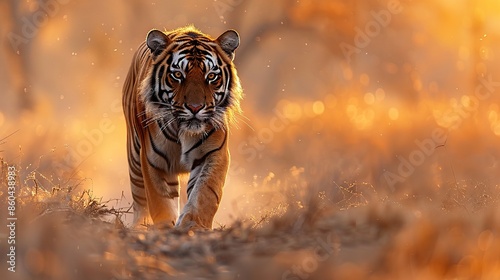 Obraz na płótnie The tiger, the world's largest cat species, is a powerful and agile predator inhabiting diverse habitats, hunting alone at night as an apex predator crucial for ecosystem balance. w salonie