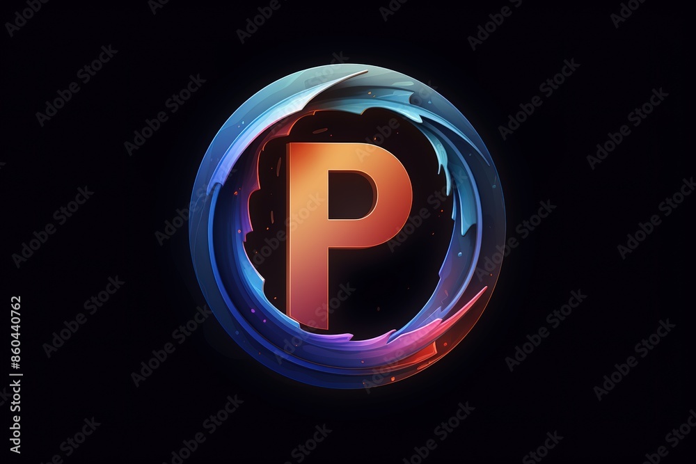 Fototapeta premium Colorful letter on black background. Vibrant shades of red, blue, and yellow create a striking contrast.