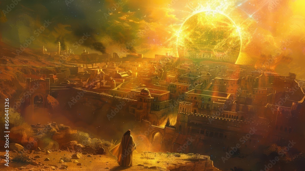 Fototapeta premium revelation of jesus christ in biblical jerusalem spiritual awakening digital painting