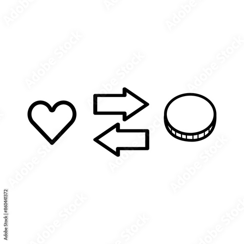heart and coin icon on white background