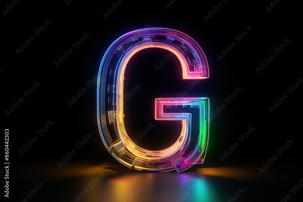 Colorful letter on black background. Vibrant shades of red, blue, and yellow create a striking contrast. Colorful letter on black background. Vibrant shades of red, blue, and yellow create a striking contrast.