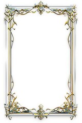 Elegant medieval fantasy rectangular frame with gold and silver decorations, transparent background, vector art style, white blank space in the center of the page for writing text