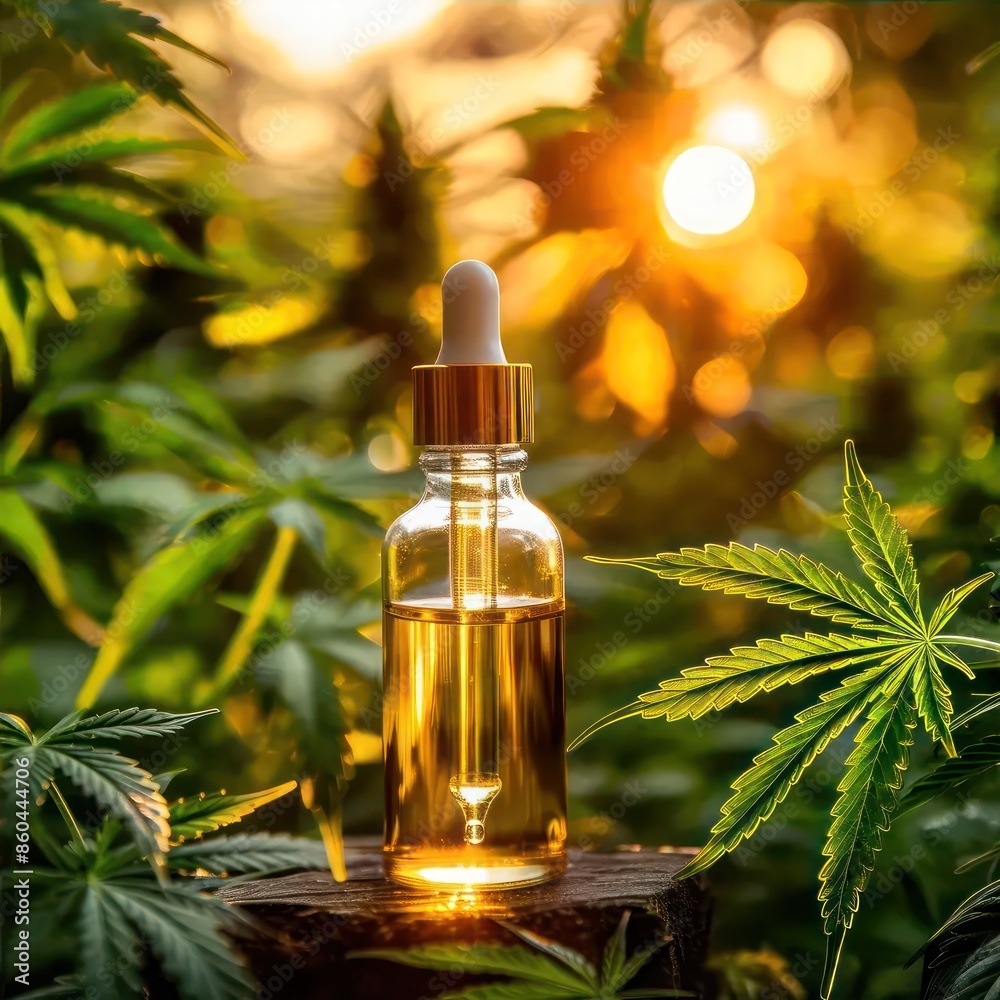 Close-up picture of small dropper bottle of CBD oil on blurred background. Close-up picture of small dropper bottle of CBD oil on blurred background.