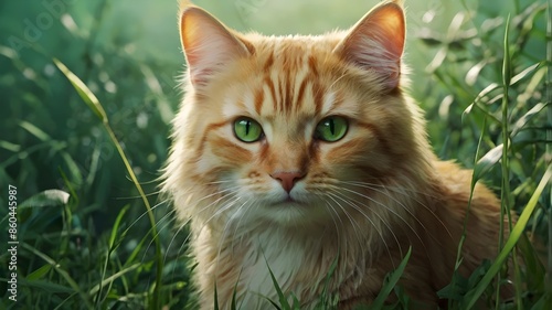 Cat portrait on green background  © Shilitha