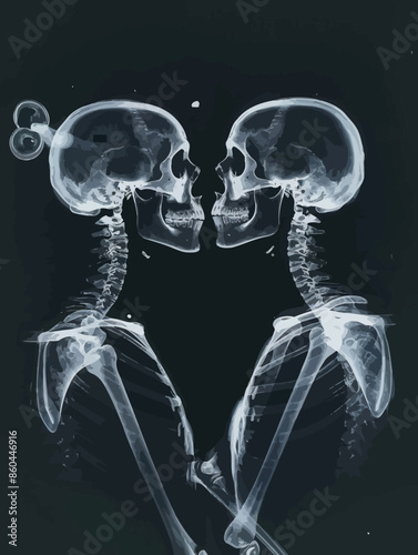 Anatomical Illustration: Two Human Skulls in Profile View, Facing Each Other