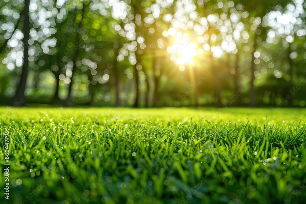 vibrant green lawn in sharp focus with blurred trees and sunny backdrop vibrant green lawn in sharp focus with blurred trees and sunny backdrop