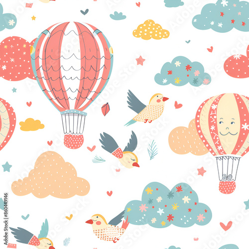 Wallpaper Mural Cute Seamless Pattern with Hot Air Balloon and Clouds Torontodigital.ca