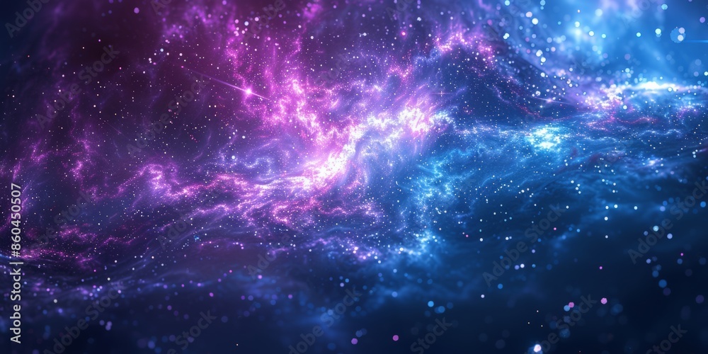 Fototapeta premium Captivating image of a nebula with soft blue and purple clouds, dotted with stars.