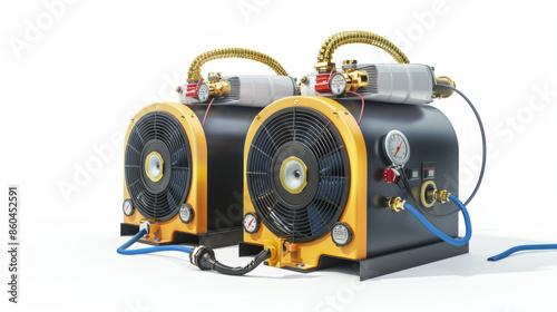 A/C system refrigerant recovery machines for servicing air conditioning systems isolated on white background photo