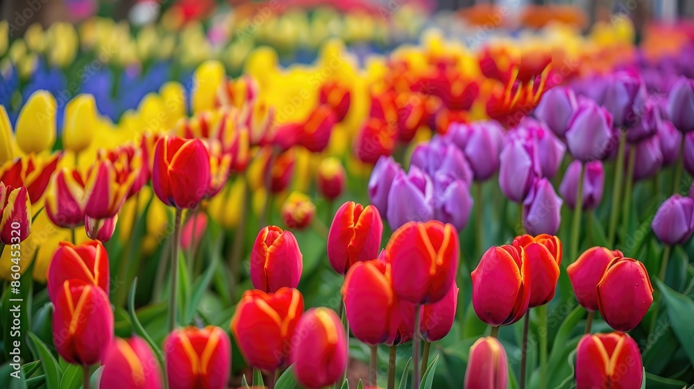 colorful Tulips flowers in field background colorful Tulips flowers in field background