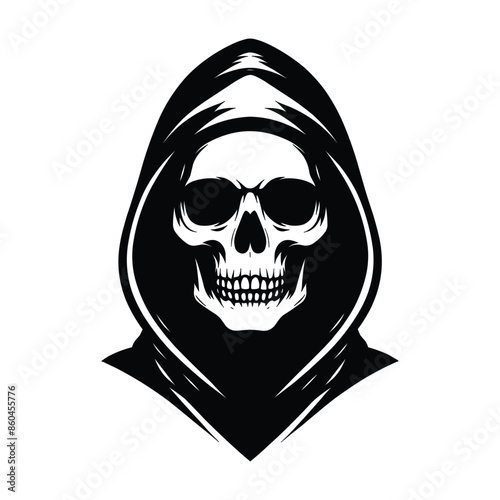 Skull wearing hoodie silhouette vector illustration isolated on white background