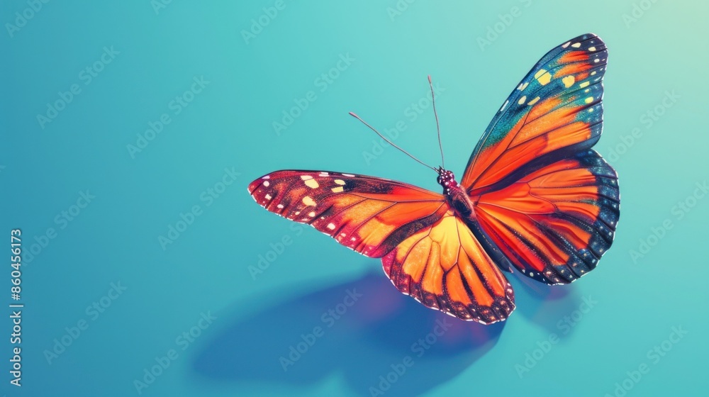 Fototapeta premium A beautiful butterfly with colorful wings on a blue background