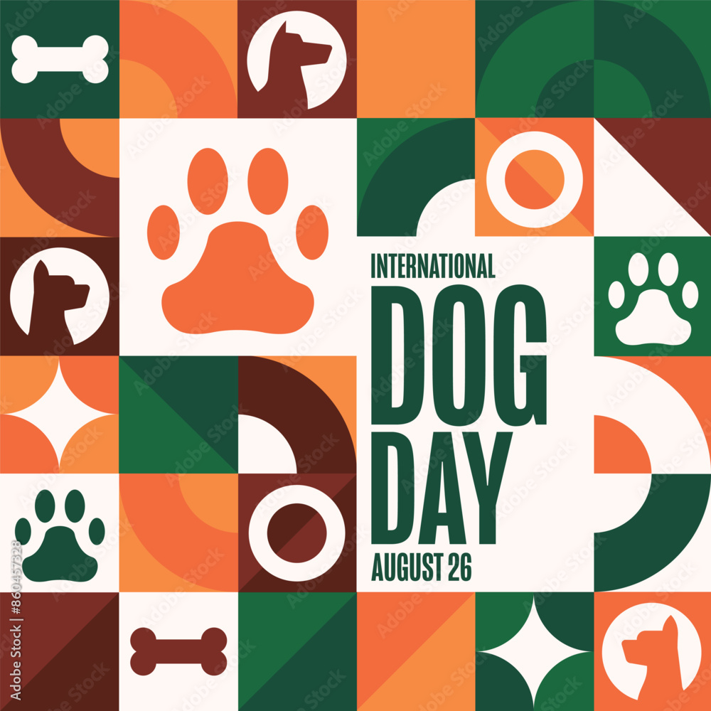 International Dog Day. August 26. Holiday concept. Template for background, banner, card, poster with text inscription. Vector EPS10 illustration.