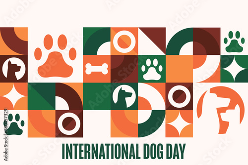 International Dog Day. August 26. Holiday concept. Template for background, banner, card, poster with text inscription. Vector EPS10 illustration.