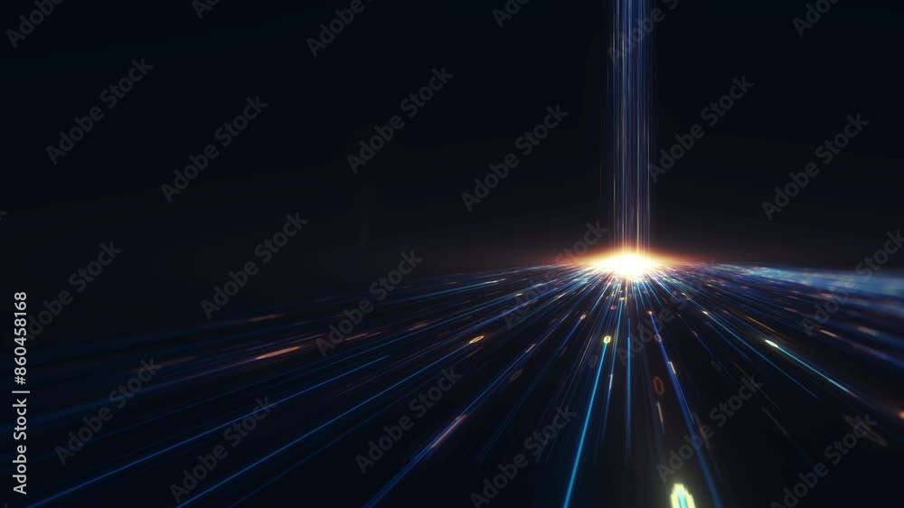 Big Data concept. abstract dark blue orange fast moving binary computer data. High speed motion, artificial intelligence, Technology, machine learning, big data, virtualizatio, futuristic, data flow