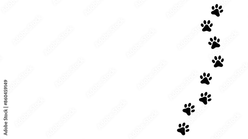 dog paw, cat paw trail print isolated on white background. 4k animated video dog paw, cat paw trail print isolated on white background. 4k animated video