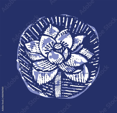Indigo blue to dye effect abstract vector motif set. Modern masculine bold graphic bandana design for block print hand craft trend. 