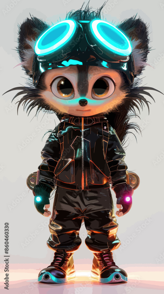 Futuristic Feline Character in Glowing Goggles and Jacket Futuristic Feline Character in Glowing Goggles and Jacket